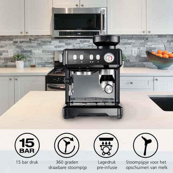Solis Grind & Infuse Compact 1018 Machine à piston - Machine à espresso - Convient aux tampons - Acier inoxydable Noir