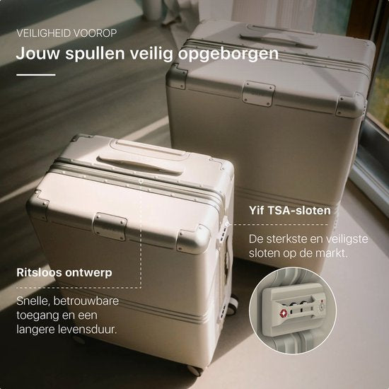 ONYX Hybrid Pro Hand Luggage Suitcase with Front Pocket 38 Litres - Recycled Polycarbonate and Zipperless Design - Travel Suitcase with TSA Lock and Spinner Wheels - Lightweight Trolley with Laptop Compartment - Ivory White