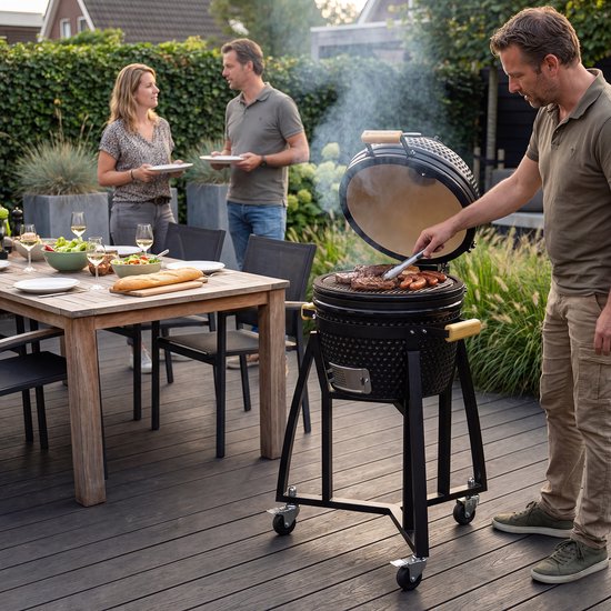 KitchenBrothers Kamado BBQ Base - Pour 41⌀ cm - Convient pour KitchenBrothers Kamado de 16 pouces - 102 cm de hauteur - Avec roues et frein - Noir