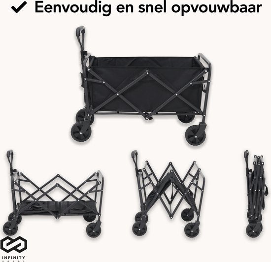 Infinity Goods Wagon - pliable - capacité de charge de 100KG - roues pivotantes - 90 x 50 x 75 CM - réglable - noir
