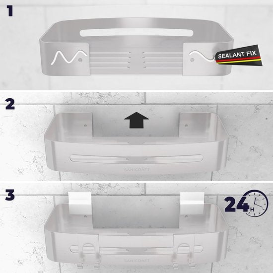 Sanicraft® Porte-douche - Pas de perçage - Convient à tout type de mur - Suspension - Inox - 2 pièces - Argent mat