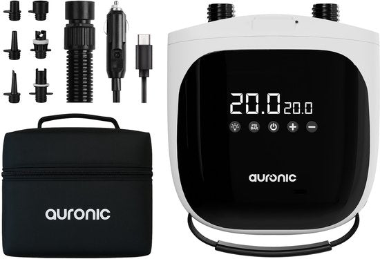 Pompe à air électrique 2-en-1 Auronic - Batterie 4000 mAh - 12-17V - 20 PSI - a.o. SUP Board, Airbed, Kayak, Kite & Tent - Gonfler/Dégonfler