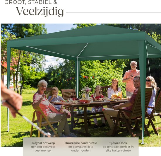 tectake® Pavillon - avec armature renforcée - Tente de réception 3x3 m - Bâche imperméable - Panneaux latéraux amovibles - Pavillon de jardin résistant aux intempéries - Lignes de tension et piquets inclus - Vert - Tente pliante pop-up