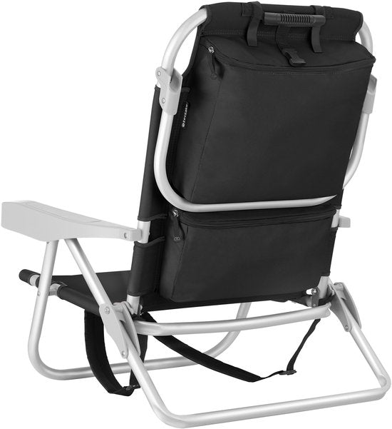 tectake® Beach Chair Coral - Chaise de camping pliable avec sac isotherme et sac de rangement - Dossier réglable en 5 sens avec coussin de tête - Accoudoirs larges avec porte-gobelet / porte-téléphone - Chaise de camping pliable - Noir