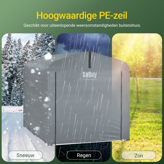 SoBuy KLS11-L-DG Garden House, Waterproof Outdoor Storage, Motorcycle Shelter with Hooks, Bicycle and Tool Garage, Bicycle Storage, Storage Space, Grey, 159x219x165 cm