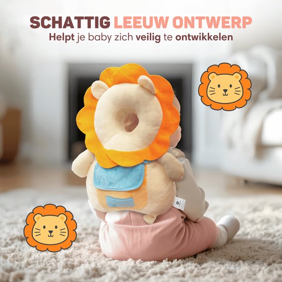 Vulpes Goods® BabyCare - Coussin de tête pour bébé - Oreiller de sécurité pour bébé - Sac à dos en cas de chute - Respirant en 3D - Apprendre à marcher en toute sécurité - Lion