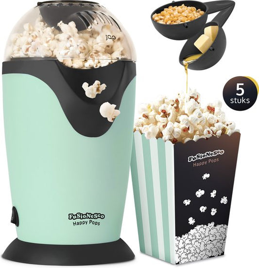 JAP Appliances Happy Pops - Machine à pop-corn rétro (2-3 personnes) 1200W - Cuillère à mesurer et à faire fondre le beurre incluse - Prêt en 3 minutes - Sans huile - Vert