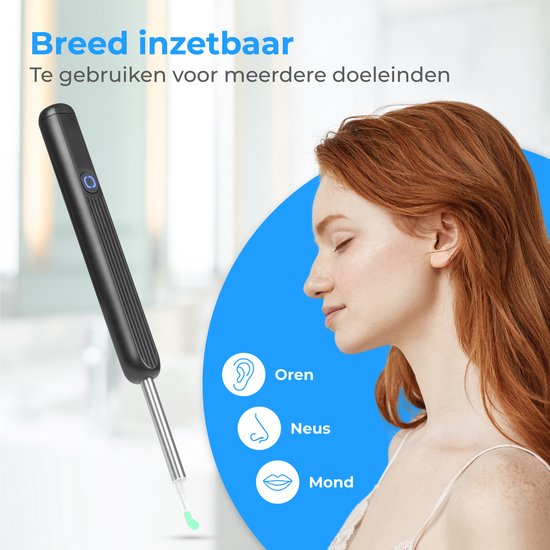 Nuvance - Extracteur de cérumen avec application caméra - Nettoyeur d'oreilles - Set de nettoyage d'oreilles - Pulvérisateur d'oreilles - Earscratcher - Set de nettoyage inclus