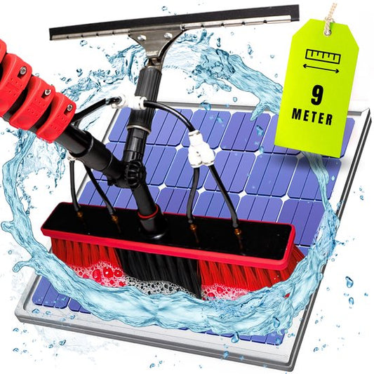 Aqualitá® Manche télescopique lave-vitres 9M avec chamois - Lave-vitres télescopique - Nettoyeur de panneaux solaires - Kit lave-vitres manche télescopique avec passage d'eau - Brosse à laver télescopique - Kit brosse télescopique avec distributeur de sav