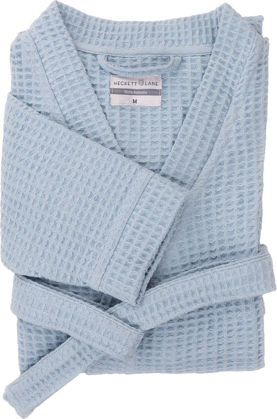 Heckettlane Peignoir gaufré - robe de chambre pour femmes et hommes - S - Manteau du matin en coton - Convient pour le sauna - Bleu