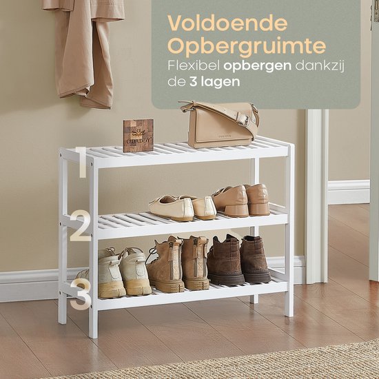O'DADDY® Shoe Rack - Banc à chaussures - Hall Bench - Shoe Cabinet - Shoe Storage System - Shoe Cabinet - 3 Layer - For 12 Pairs - Multifunctional Rack - Bamboo - White - 70 x 28 x 45 cm