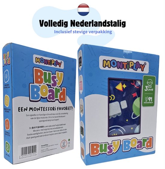 MontiPlay® Montessori Toys - Jouets sensoriels - Tableau d'activités - Tableau d'occupation - Livre d'activités Montessori pour la maison - Educatif - Jouets sensoriels - Bleu