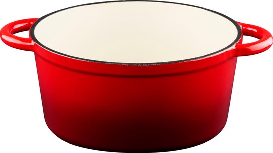 alpina Casserole en fonte avec couvercle - Plaque de cuisson ⌀ 24 cm - Toutes sources de chaleur - Rouge