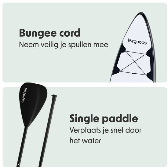 LifeGoods SUP Board Touring - Capacité de charge 165 KG - 365 x 76 cm - Gonflable - Pack Sup complet - Blanc/Noir