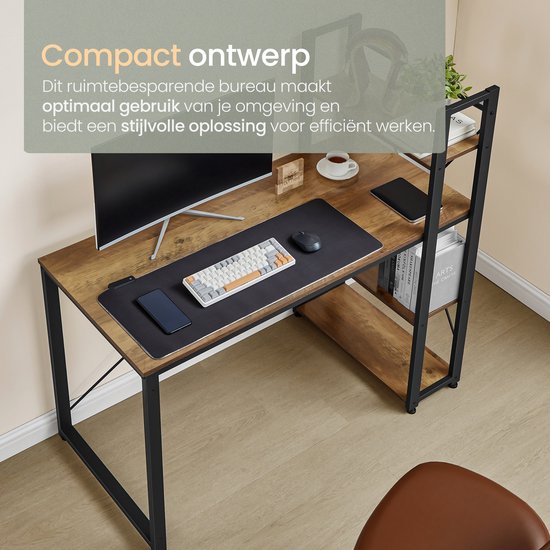 O'DADDY® Bureau avec pieds réglables - Table de bureau - Table d'ordinateur - Bureau de jeu - Petit bureau de jeu - Meuble de bureau - 120 x 60 cm - Bibliothèque - Bureau d'ordinateur - Marron