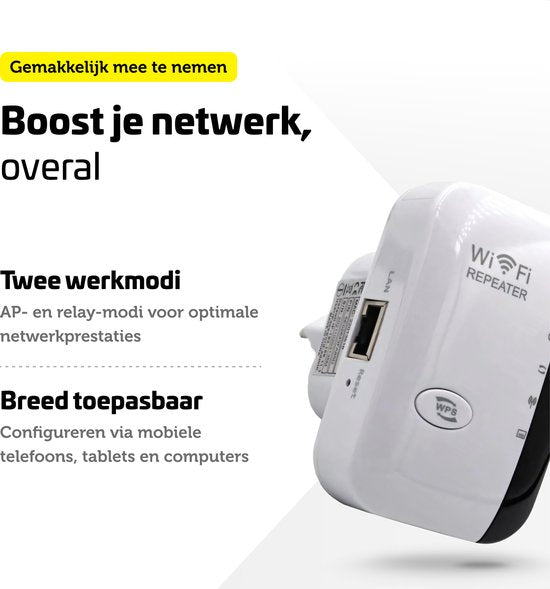 Garpex® Prise d'amplification WiFi - Signal fort - 300Mbps - Câble Ethernet inclus - Répéteur - 300Mbps