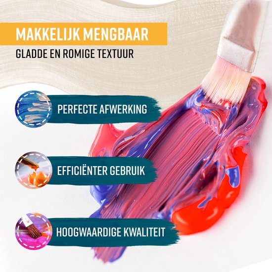 NAPI Peinture acrylique 24 couleurs + 3 pinceaux - Prêt à l'emploi - Cercle de couleurs inclus - Peinture Hobby - Peinture acrylique - 24 Tubes