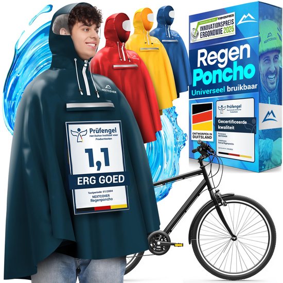 Nextcover Poncho de pluie pour femmes et hommes | Cape de pluie avec technologie AquaShield 2.0, coupe-vent et imperméable | Idéal pour le cyclisme, la randonnée et la pêche | Poncho de vélo Adultes Unisex Fit | Poncho