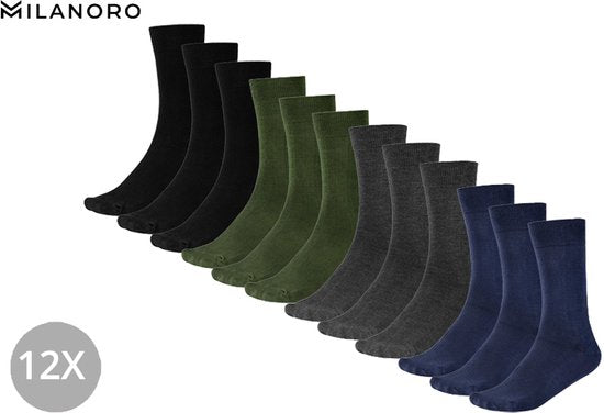 Milanoro - 12 paires de chaussettes en bambou doux pour femmes et hommes - Noir - 35-38