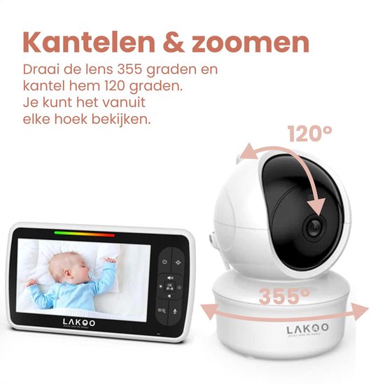 Lakoo PRO 5 Babyphone - avec caméra et écran - 1080p Full HD - Moniteur 5 pouces