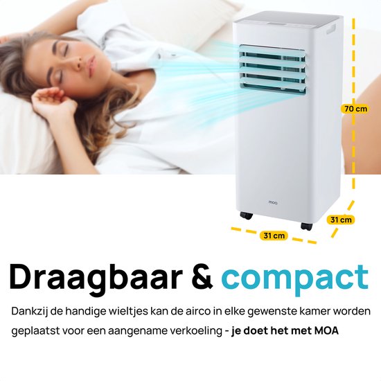 Climatiseur mobile - MOA - 3-en-1 - Déshumidificateur et Ventilateur - télécommande - classe énergétique A - pour pièces jusqu'à 60m³ - Blanc