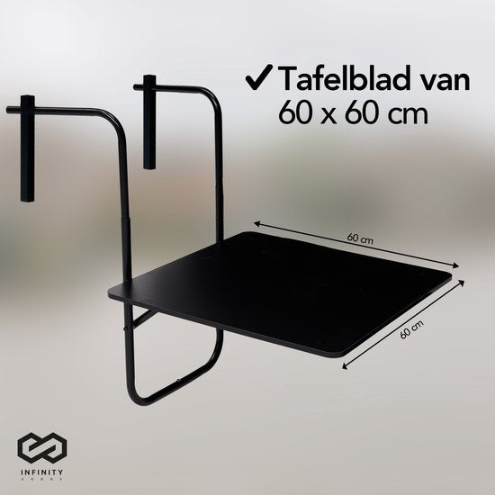 Infinity Goods Table de balcon - pliante - 60 x 60 CM - réglable - suspendue - noire
