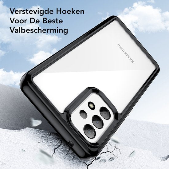 Podec Case Suitable for Samsung Galaxy A53 Black and Transparent Phone Case - Anti-Shock Case Cover with 2x Screen Protector