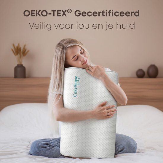 Oreiller CozySense® - Oreiller orthopédique - Oreiller ergonomique - Oreiller de sommeil en mousse à mémoire de forme - Taie d'oreiller et sac de transport inclus - Fermeté douce - pour les dormeurs sur le côté, le ventre et le dos