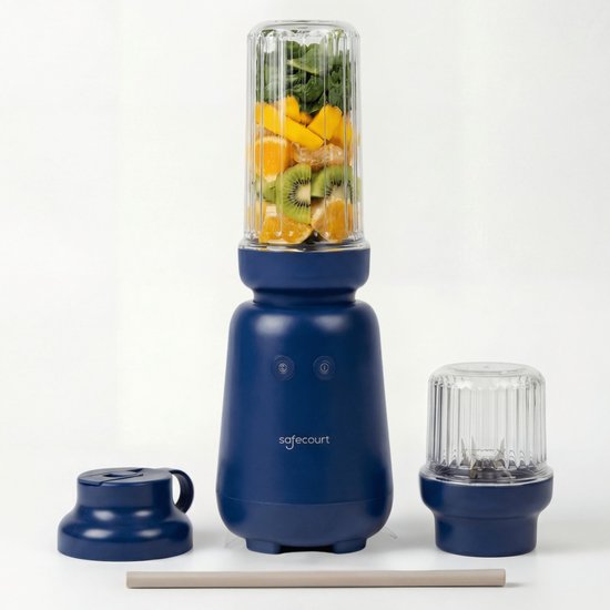 Safecourt Kitchen PureBlend - 1000W Smoothie maker - BPA free - includes to-go drinking lid + straw- Premium Tritan blend cups - Blue