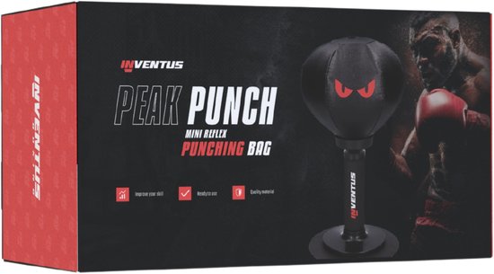 Inventus Boxing Ball PeakPunch - Avec ventouse - Mini-bâton de boxe - Anti-stress - Accessoires de jeux - Cadeau de Noël - Boxe réflexe balle anti-stress - Enfants et adultes - Noir