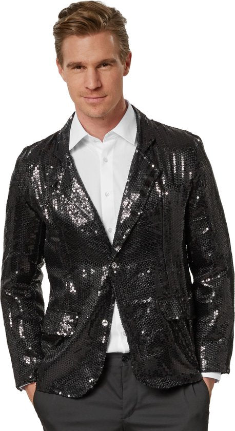 Dressforfun Manteau paillette homme noir XXL - déguisement costume halloween partywear carnaval costume party dress - 303940