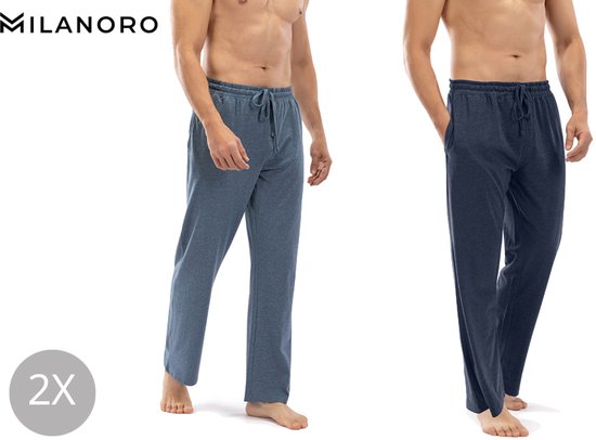 Milanoro - Lot de 2 bas de pyjama en coton pour homme - Anthracite/Noir et blanc à carreaux - XL
