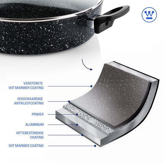 Casserole Westinghouse - Ø 28 cm - Induction - Sans PFOA - Couvercle inclus - Marbre noir
