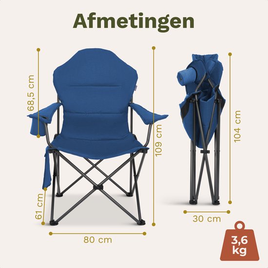 TRVLMORE Chaise de camping XXL - pliable - capacité de charge 160KG - sac de transport inclus - chaise pliante - chaise de pêche - chaise de camping - chaise pliante - bleu