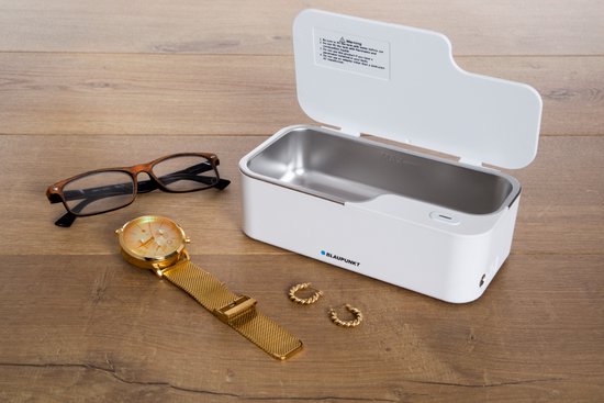 Blaupunkt Nettoyeur à ultrasons, 450 ml, 15 W, 48 kHz, blanc, pour un nettoyage précis des bijoux, lunettes, pièces de monnaie, clés,...