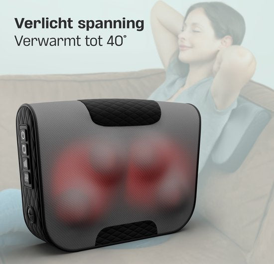 CozySense® Coussin de massage Shiatsu - Appareil de massage électrique et sans fil pour le cou et le dos - Fonction de chaleur - Rechargeable - Ergonomique - Noir