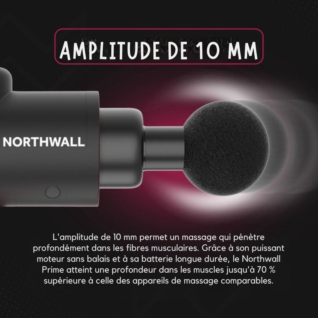 Pistolet de massage Northwall - avec étui et 7 accessoires dont une tête de massage à chaleur - sportif - relaxation puissante - sans fil - noir