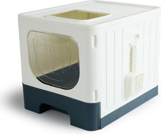 Lifa Living Bac à litière pliable avec tiroir extractible - pratique, portable et spacieux - Crème/Anthracite