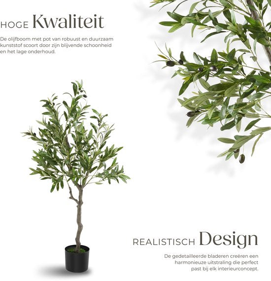 tectake® Olivier artificiel Oleand - Plante artificielle méditerranéenne avec feuilles et olives réalistes - Facile d'entretien et polyvalent - Pot de fleurs robuste inclus - Hauteur : 120 cm