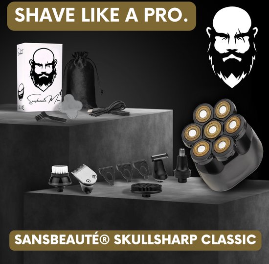 Rasoir 6 en 1 pour homme - Tondeuse - Sansbeauté® SkullSharp Classic - Rasoir électrique pour le visage et la tête - Rasage de la tête - électrique - Wet & Dry
