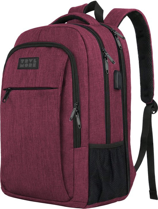 TRVLMORE Backpack - Sac à dos avec compartiment pour ordinateur portable 17,3 pouces - Cartable - Résistant aux éclaboussures - Hommes et Femmes - Garçons et Filles - 36L - Bourgogne
