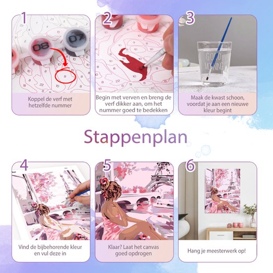 Rubye® Painting By Number Adults - Pink Paris - Peinture et pinceaux inclus - Toile à peindre - Colour by Number - 40x50cm