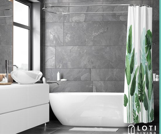 Loti Living Rideau de douche anti-moisissure - Strelitzia - Anneaux inclus - Imperméable - Polyester - Rideau de douche 180x200 cm