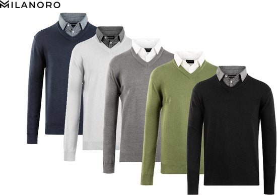 Milanoro - Pull homme à col chemise - Gris clair - L