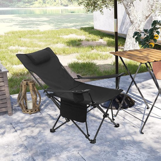 Chaise de camping, chaise pliante, chaise de pêche, chaise de plage légère, chaise pliante avec dossier, porte-gobelet, sac de rangement, capacité de charge de 150 kg, noir