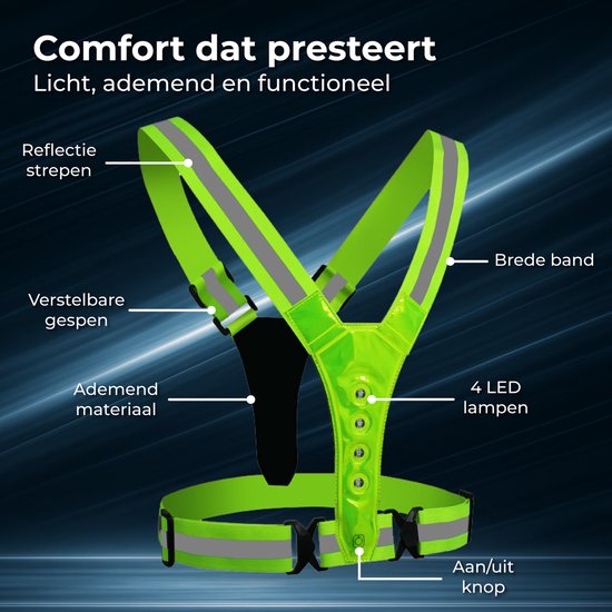 Nuvance Running Vest with Lighting - Gilet de course à pied réfléchissant - Réflexion à 360 degrés - Gilet de course à pied ajustable - LED - Vert