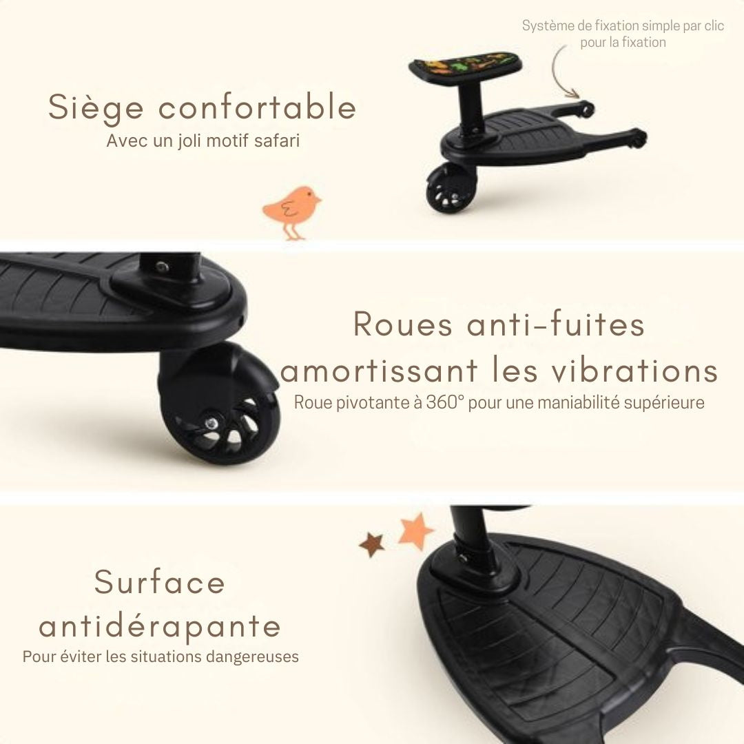 Planche à roulettes Merkloos Safari - Roue unique - Pour axe horizontal d'au moins 23 cm - Diamètre max. 2,5 cm - Maniable et universelle - Idéale pour les tout-petits - Plastique noir et métal