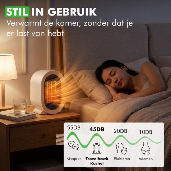 Travelhawk Chauffage électrique - Chauffage céramique - 3 niveaux - 1200W Chauffage - Chauffage électrique avec indication LED - Rotatif - Noir