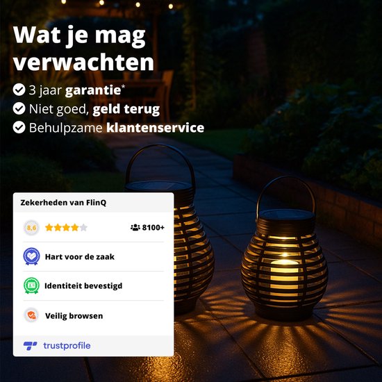 FlinQ Solar Bottassano Lampe de table pour l'extérieur - Lanterne de jardin à Led solaire - Lanterne de jardin avec capteur jour/nuit - Eclairage de jardin solaire - Eclairage d'extérieur - Lot de 2 lanternes