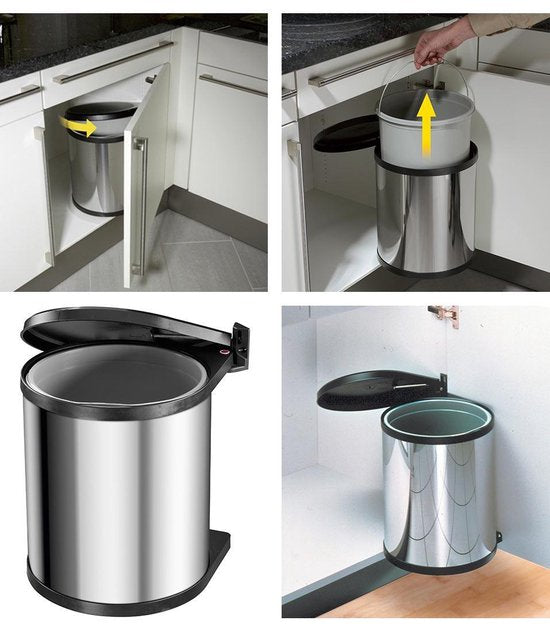 Poubelle Hailo Compact-Box M - 15 l - Poubelle encastrée - Acier inoxydable